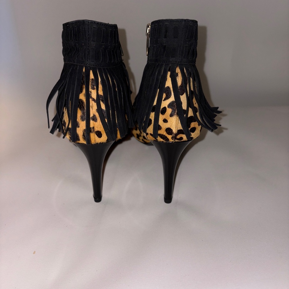J.Renee Leopard Print Fringe Ankle Booties in Black and Tan - Picture 4 of 9